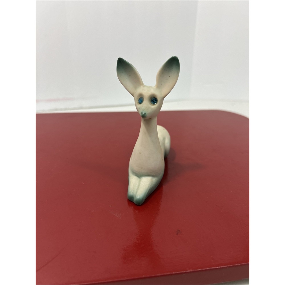 VTG Japan Green Eye Deer Laying Alert‎ Figurine Pottery 4'' Tall